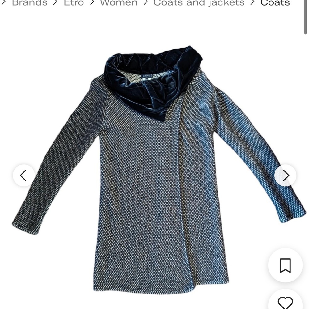 Etro Gray Sweater with Velvet Cowl Neck